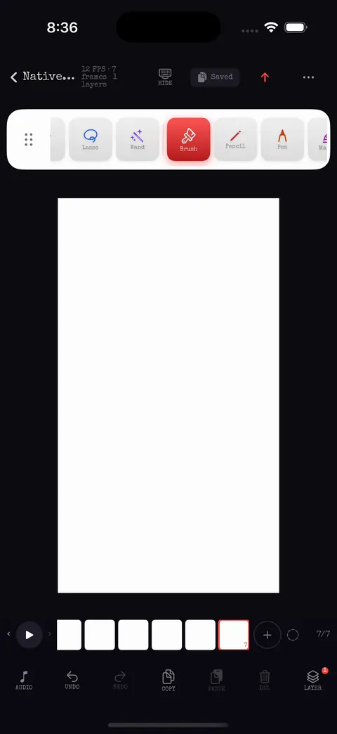 Canvas with a strip of many frame thumbnails
